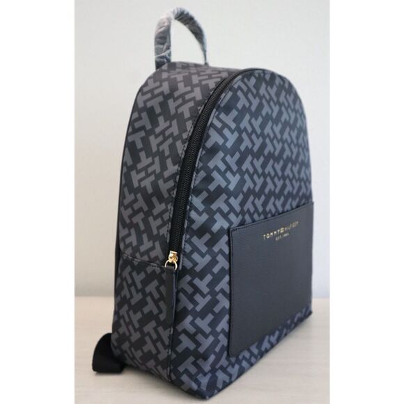Tommy Hilfiger 69J8944-001 Unisex Black/Gray Allover Logo Print Backpack - Picture 4 of 10